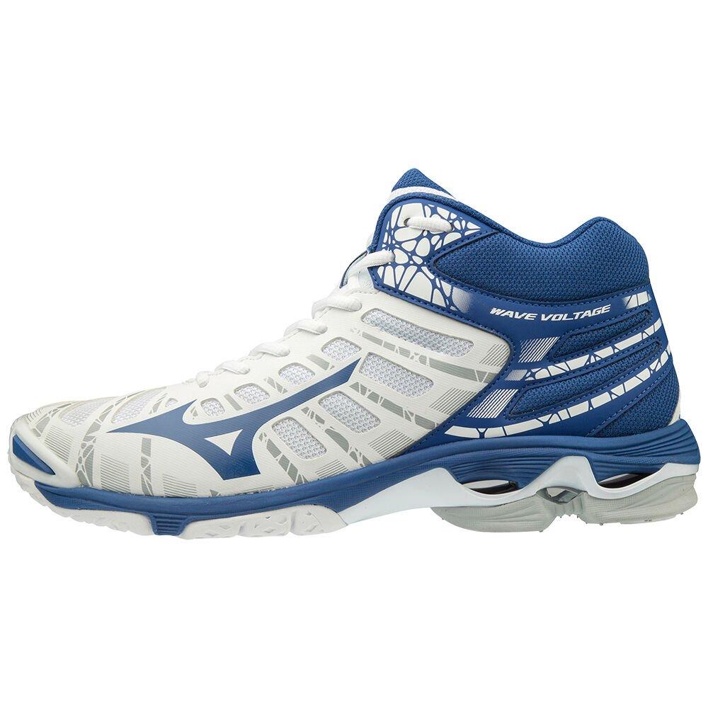 Mizuno Men's Volleyball Shoes WAVE VOLTAGE MID White/Blue - KFAVUON-80